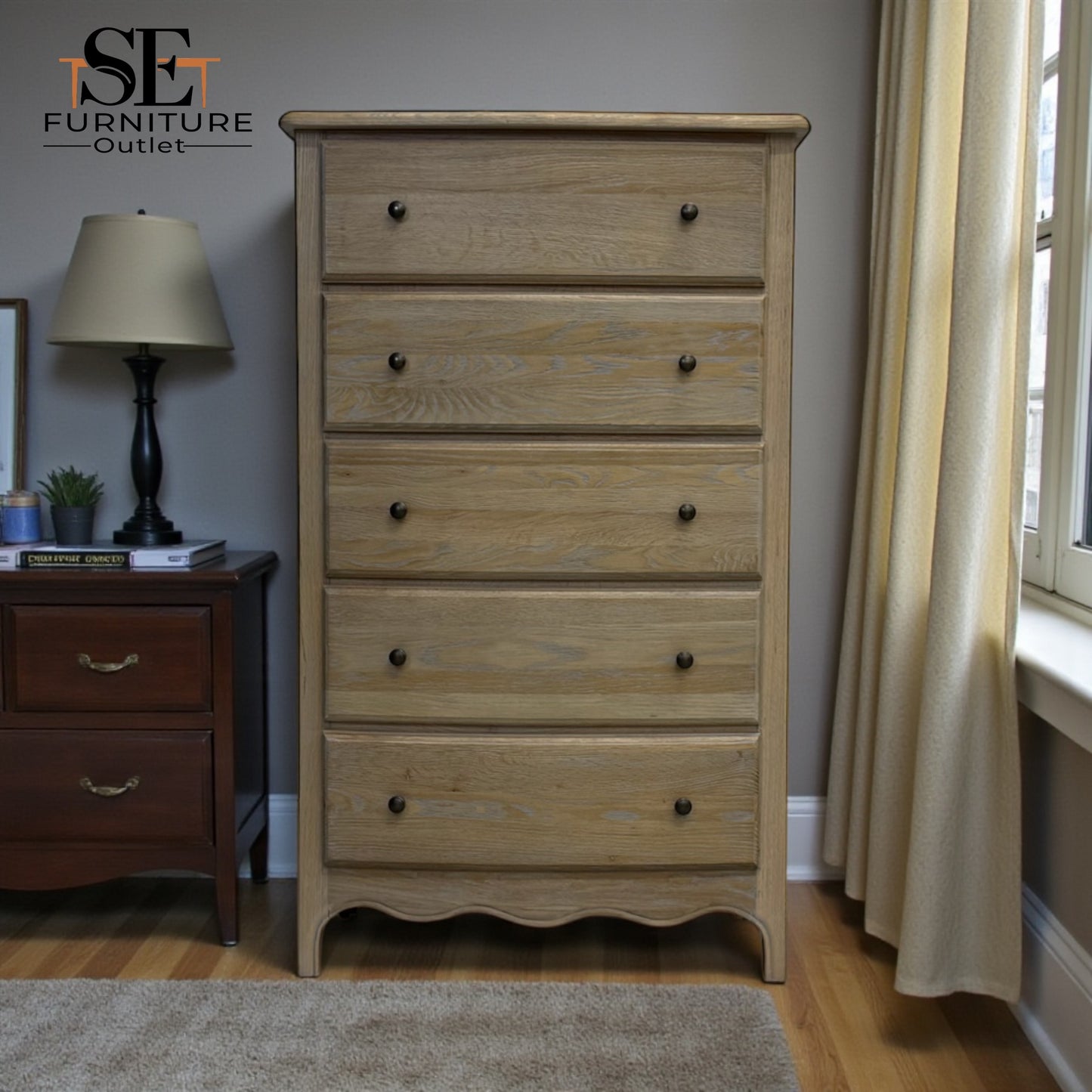 Solid Oak Frame Tall 5 Drawer Chest, Camille Limewash Range RRP £899