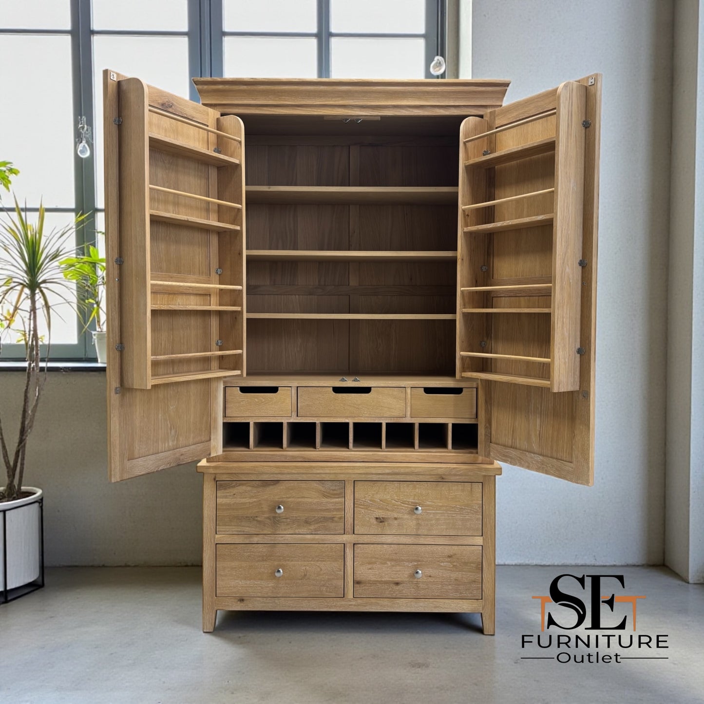 Whitewash Finish Solid Oak & Quality Oak Veneer Double Larder, Inglesham Range RRP £1699