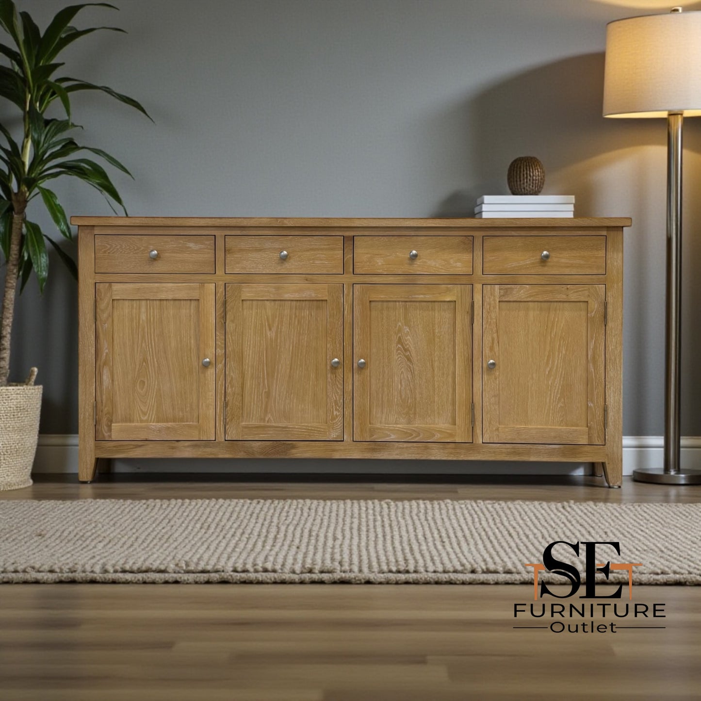 Solid Oak Frames and Whitewash Finish Extra Large Sideboard, Inglesham Range RRP £999