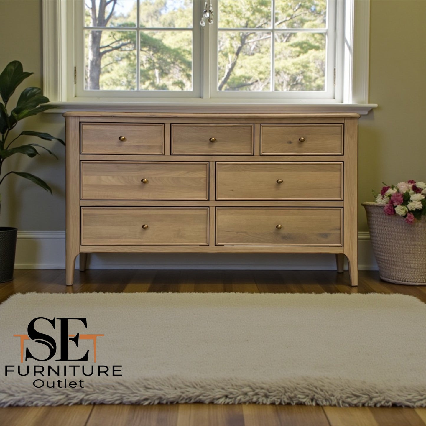 Light Natural Solid Oak 7 Drawer Chest, Newton Range From Oak Furnitureland RRP £719