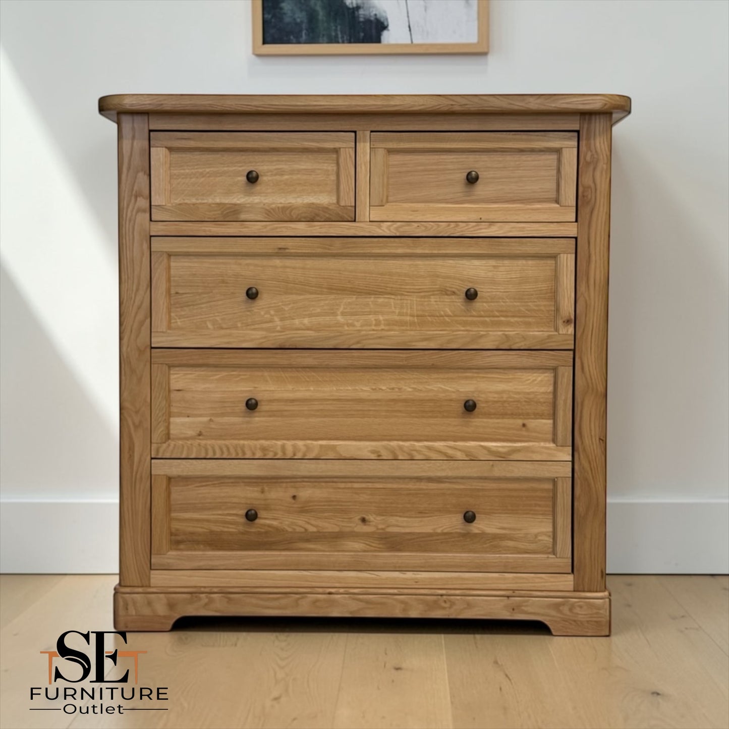 Natural Solid Oak 5 Drawer Chest, Brennan Range From Oak Furnitureland RRP £739