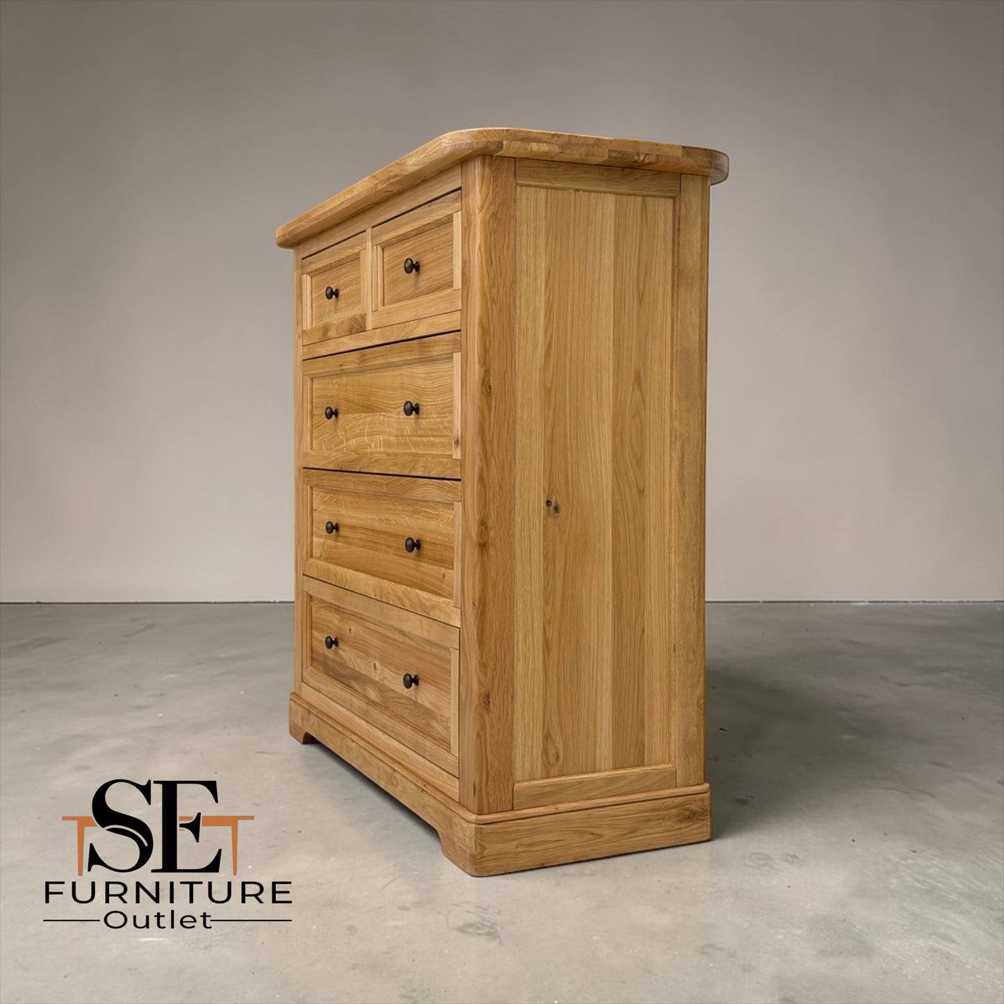 Natural Solid Oak 5 Drawer Chest, Brennan Range From Oak Furnitureland RRP £739