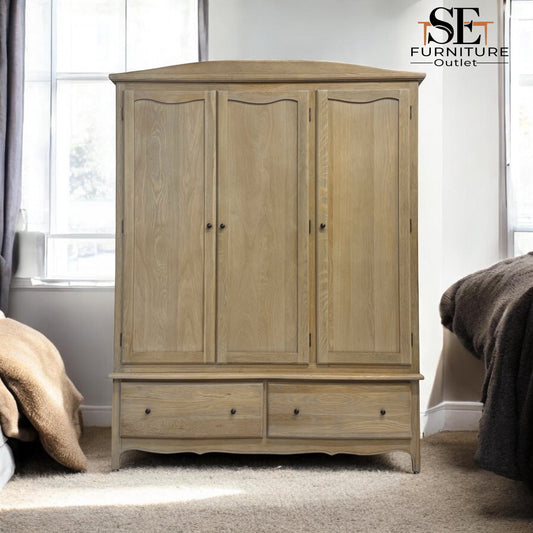Solid Oak Triple Wardrobe with Limewash Finish, Camille Range RRP £1799