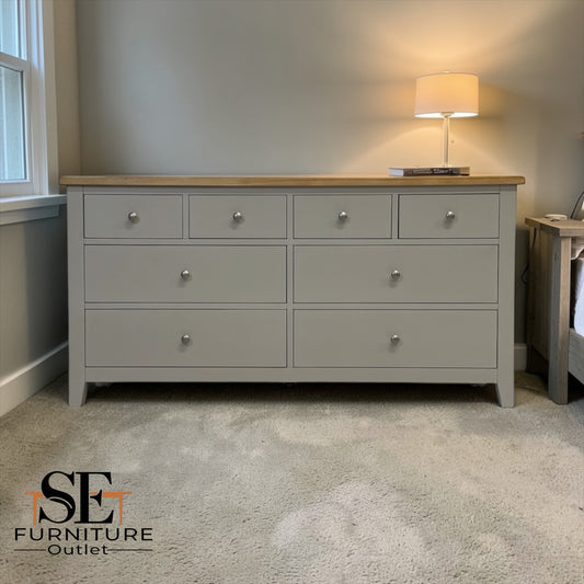 White Wax Finished Oak Top 8 Drawer Chest, Chester Limestone Range RRP £750