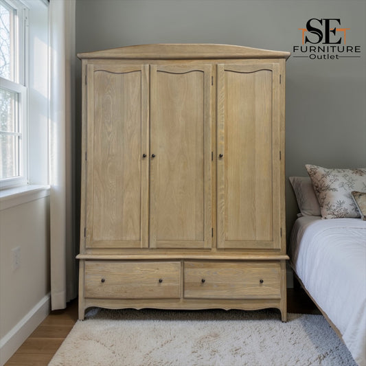 Solid Oak Frames Triple Wardrobe with Limewash Finish, Camille Range RRP £1799