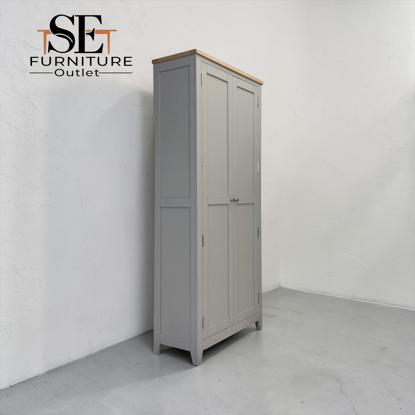 Oak Top & Solid Wood Frames 2 Door Hallway Cupboard, Chester Dove Grey Range RRP £999