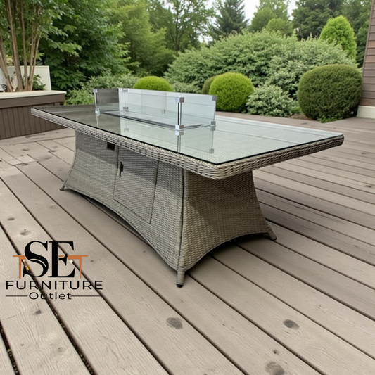 Moda Furnishings Premium Quality 8 Seater Large Rectangular Table with Gas Fire Pit, RRP £1299