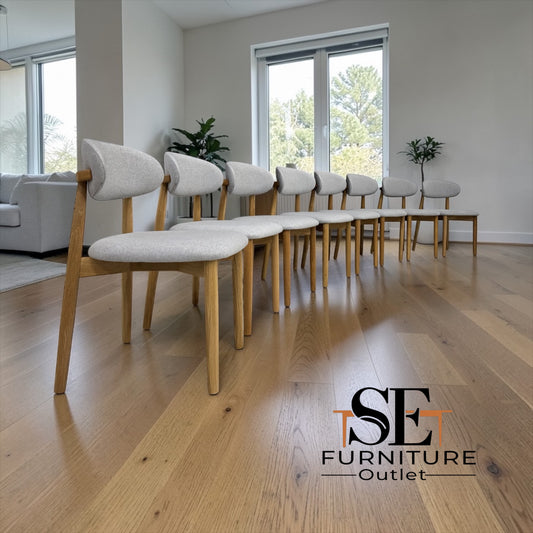 Set of 8 Natural Oak Dining Chairs in Cloud Grey, OTIS Range From Oak Furnitureland RRP £260 each