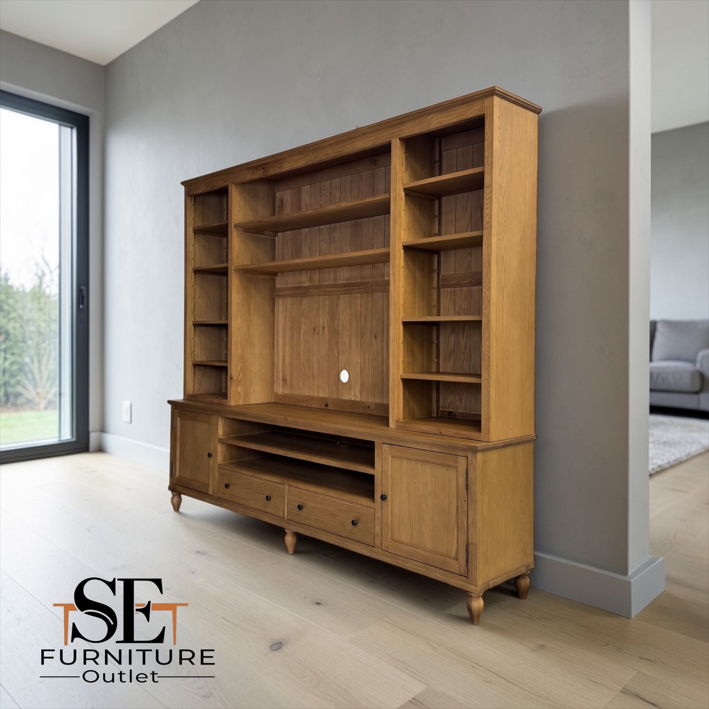 Solid Oak Tops, Frames & Oak Veneer TV & Media Storage Unit, Elkstone Mellow Oak Range £1999