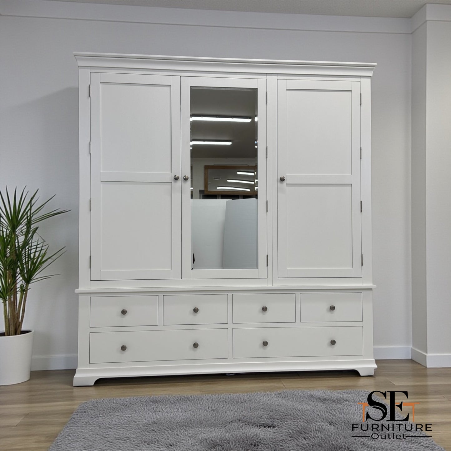 Solid Wood Frames & Warm White Painted Grand Triple Wardrobe, Chantilly Range RRP £1899