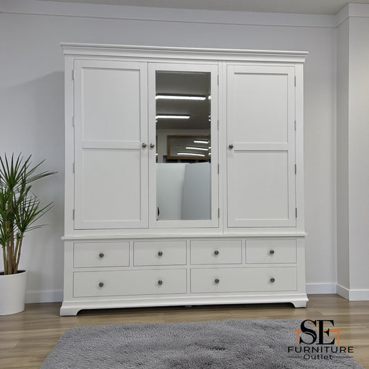Solid Wood Frames & Warm White Painted Grand Triple Wardrobe, Chantilly Range RRP £1899