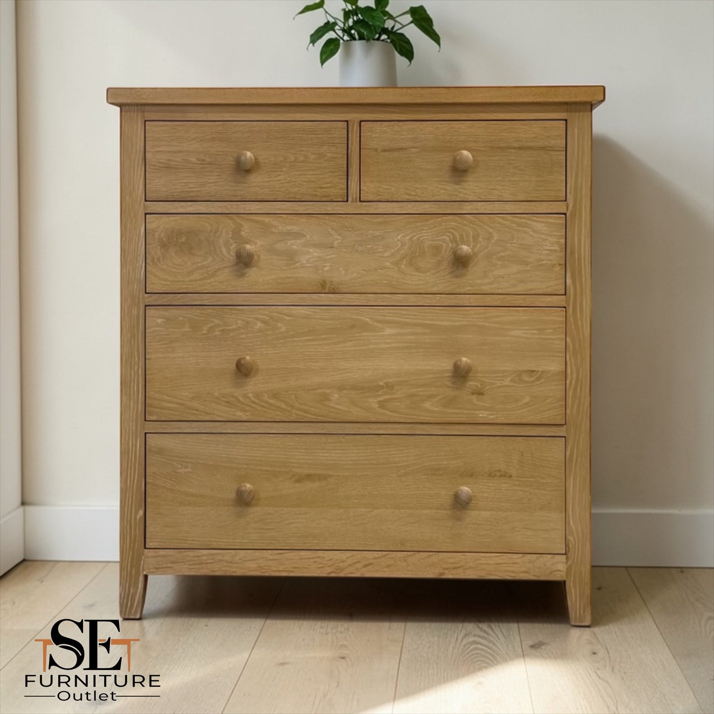 Whitewash Finish Solid Oak & Quality Oak Veneer 5 Drawer Chest, Inglesham Range, RRP £599