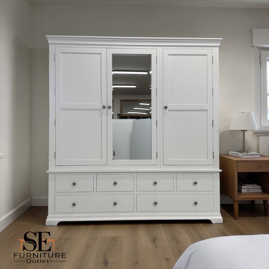 Solid Wood Frames & Warm White Painted Grand Triple Wardrobe, Chantilly Range RRP £1899