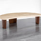 Solid Walnut legs & Natural Travertine Stone Coffee Table in the Shape of a Crescent Moon RRP £1199