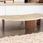 Solid Walnut legs & Natural Travertine Stone Coffee Table in the Shape of a Crescent Moon RRP £1199