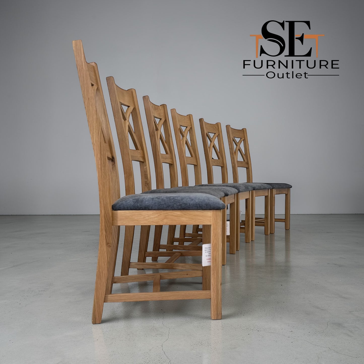 Set of 6 Natural Oak Dining Chairs, Cross Back Range From Oak Furnitureland RRP £200 Each
