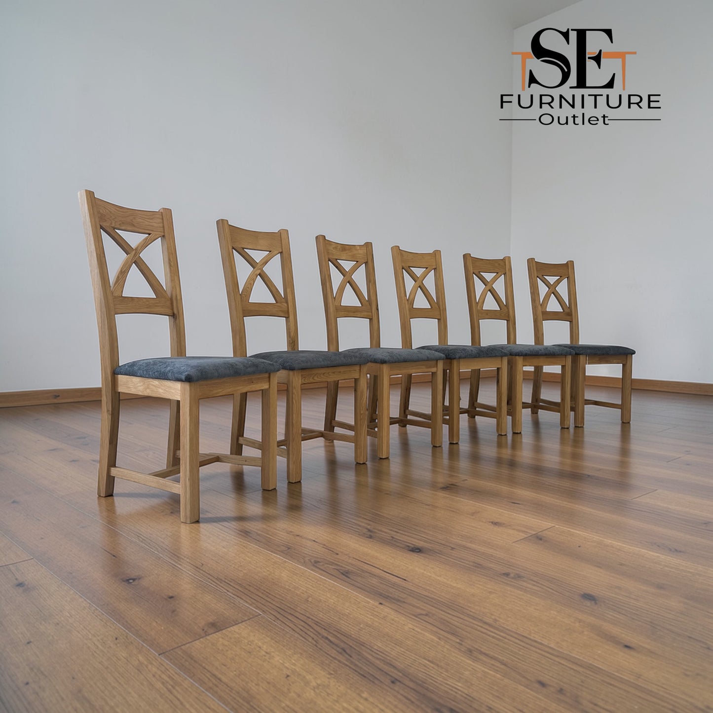 Set of 6 Natural Oak Dining Chairs, Cross Back Range From Oak Furnitureland RRP £200 Each