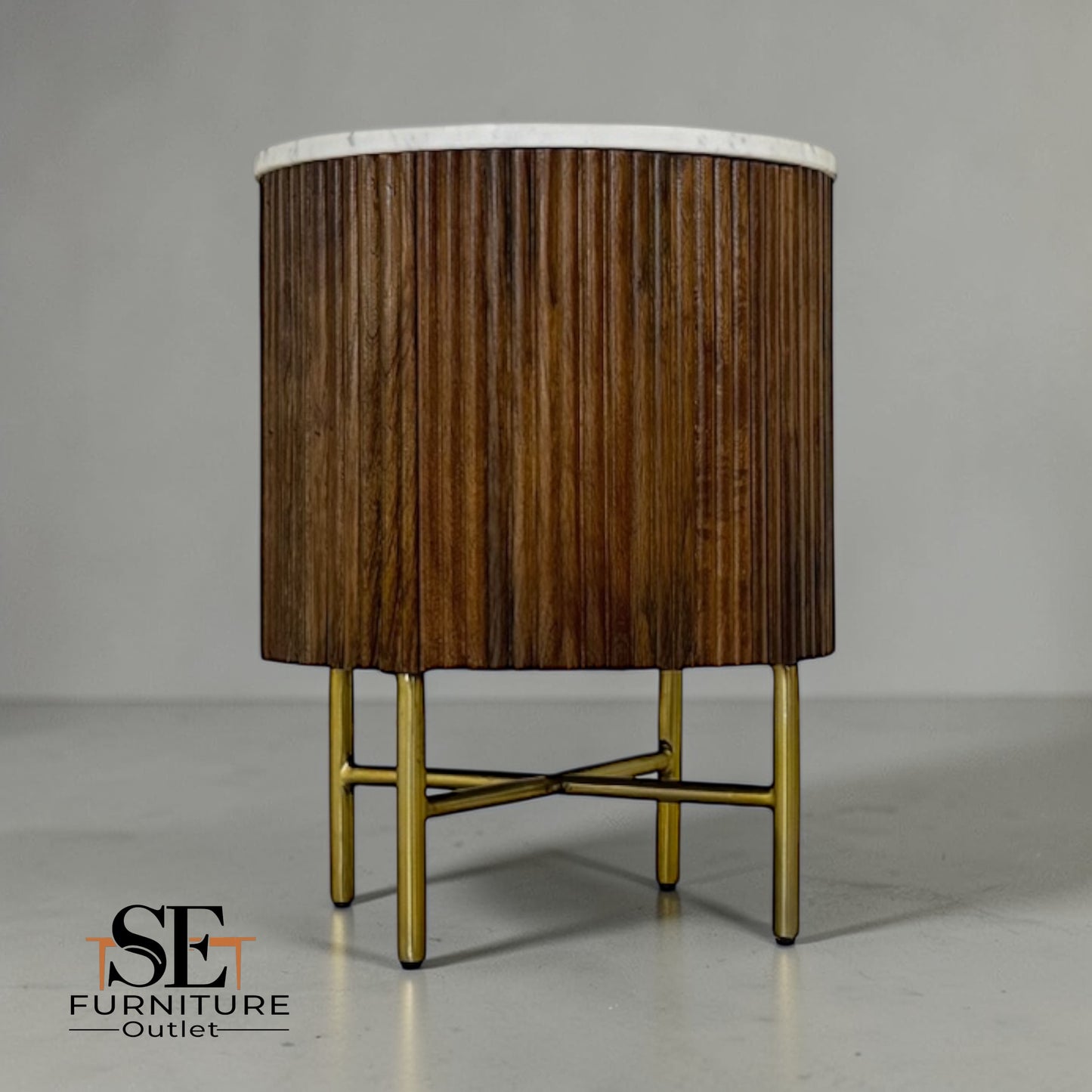 Solid Mango Wood & Marble Top Bedside Table RRP £299