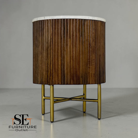 Solid Mango Wood & Marble Top Bedside Table RRP £299