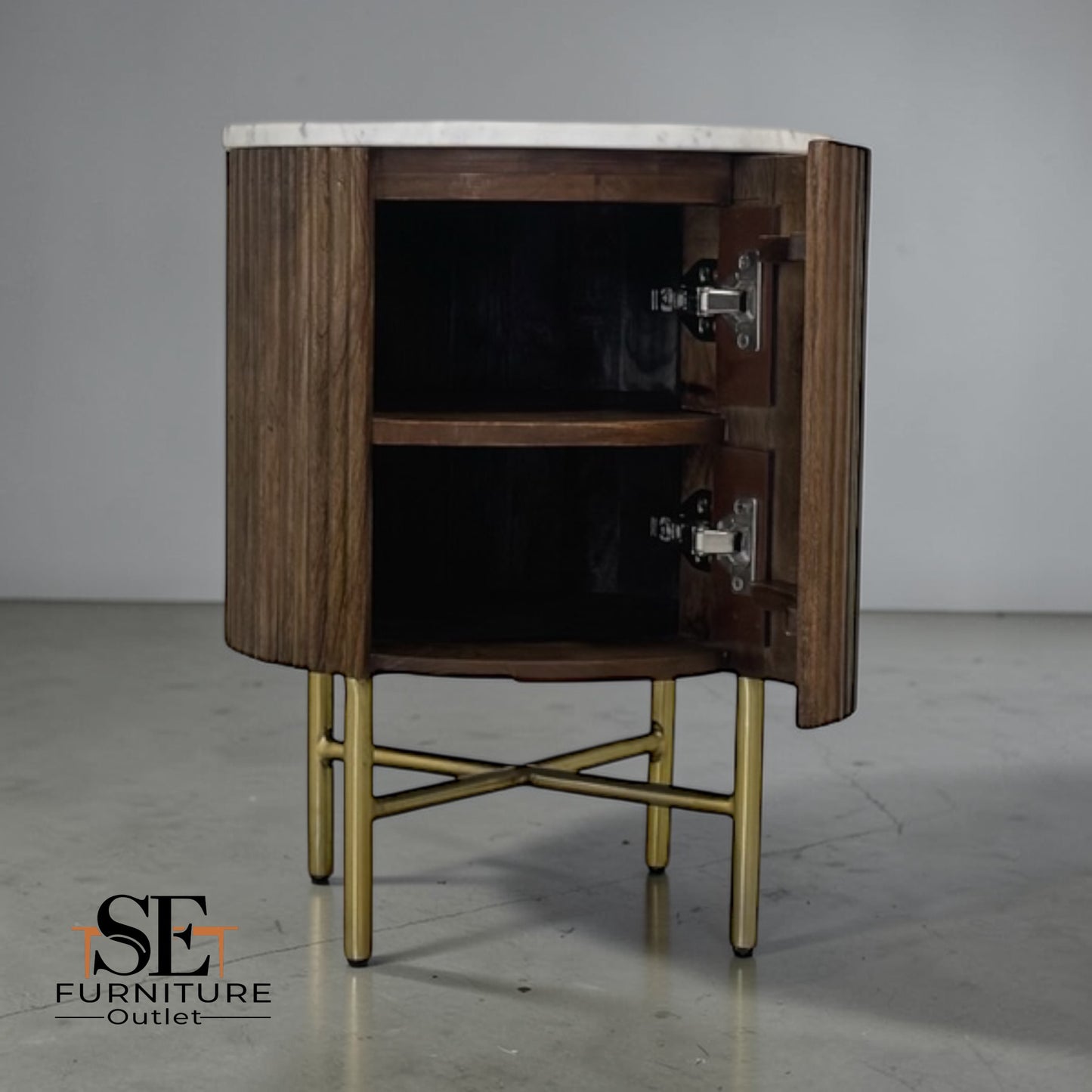 Solid Mango Wood & Marble Top Bedside Table RRP £299