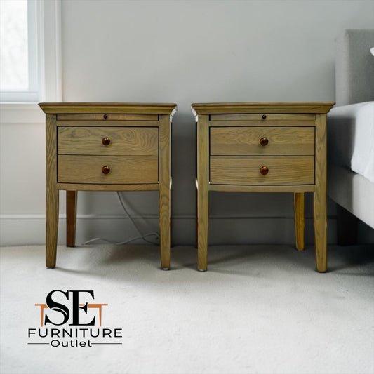 Set of 2 Solid Oak & Quality Oak Veneer Sides Bedside Tables from the Winchcombe Smoked Oak Range RRP £650