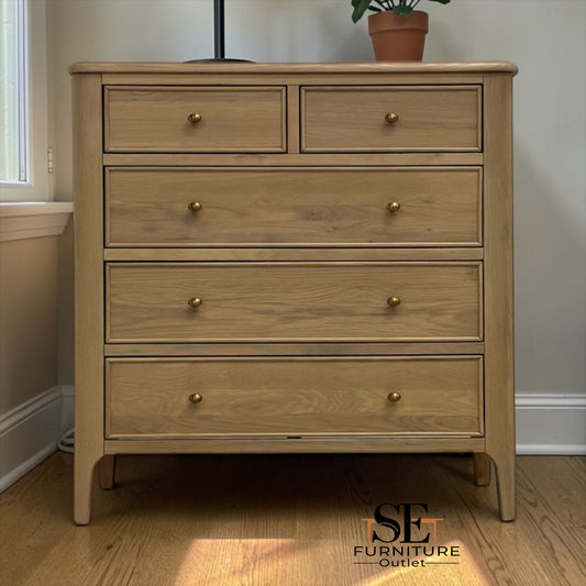 Light Natural Solid Oak 5 Drawer Chest, Newton Range From Oak Furnitureland RRP £639