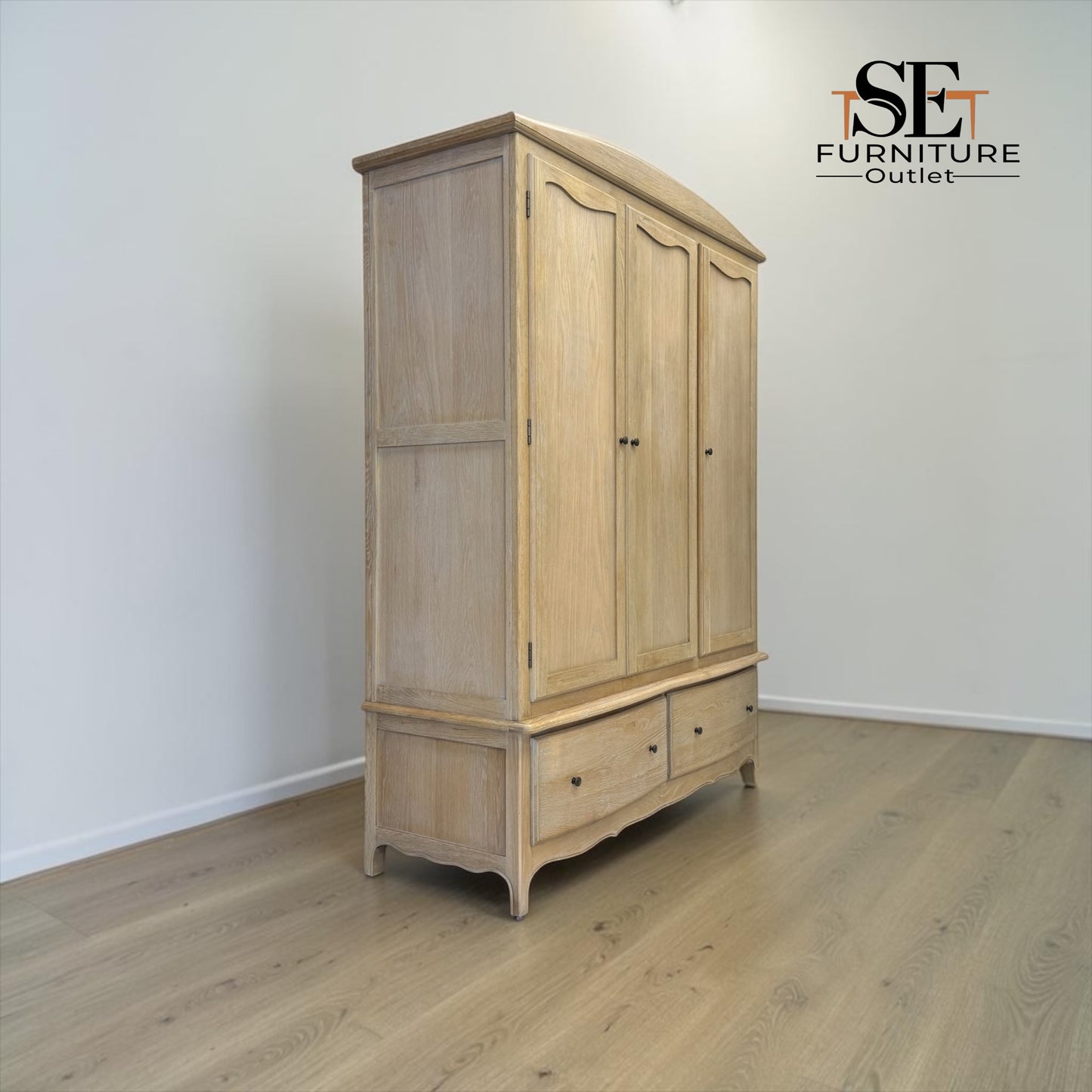 Solid Oak & Quality Oak Veneer Triple Wardrobe with Limewashed Finish, Camille Range RRP £1799