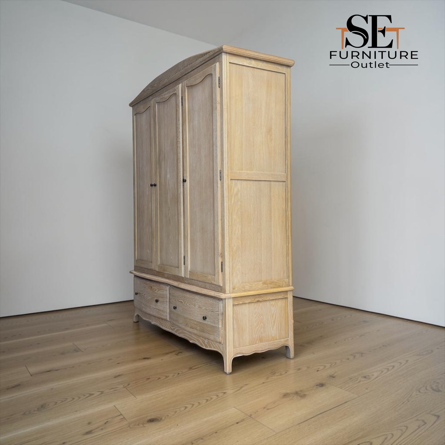 Solid Oak & Quality Oak Veneer Triple Wardrobe with Limewashed Finish, Camille Range RRP £1799
