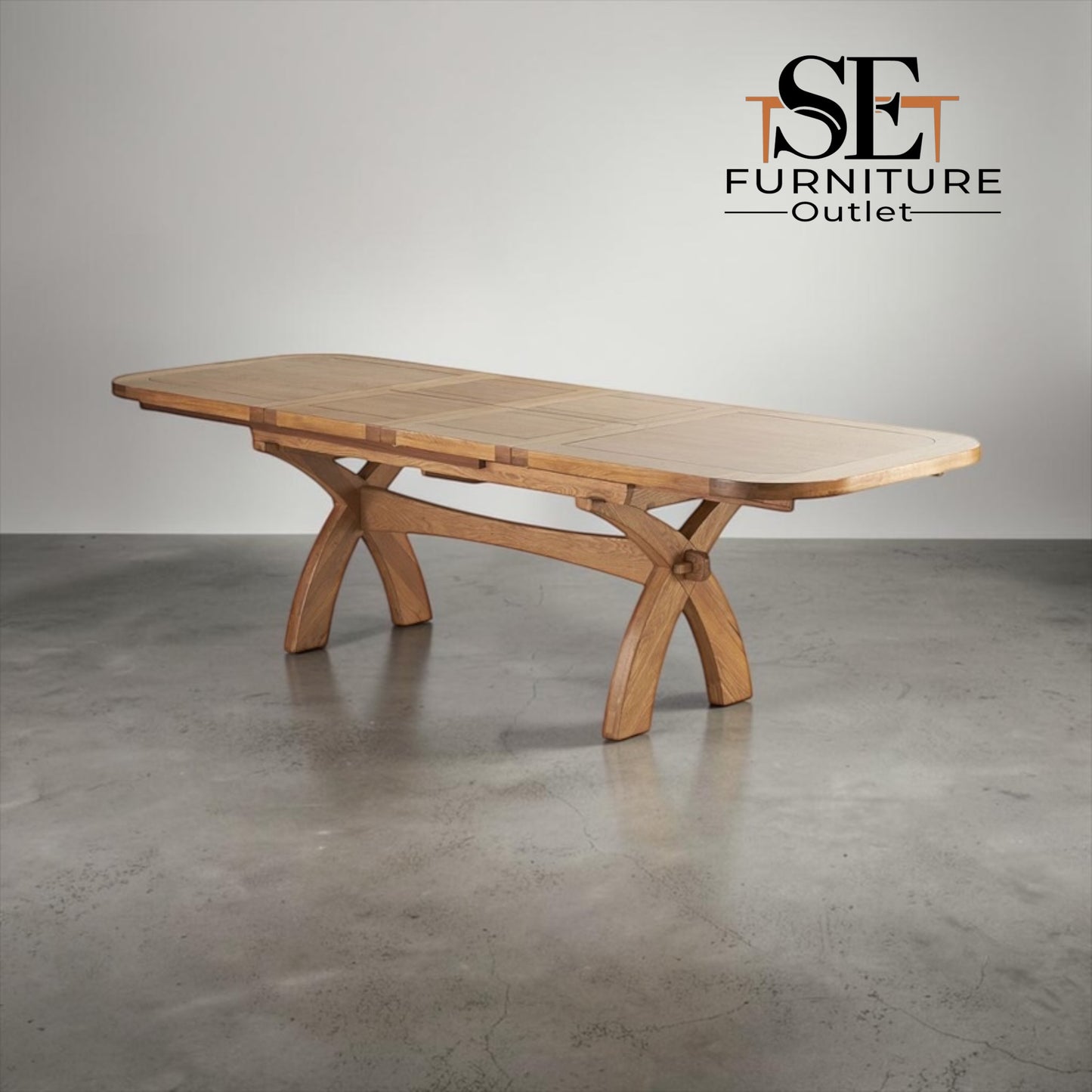 Natural Solid Oak Extending Dining Table, 10 to 12 Seater Hercules Range From Oak Furnitureland RRP £1099