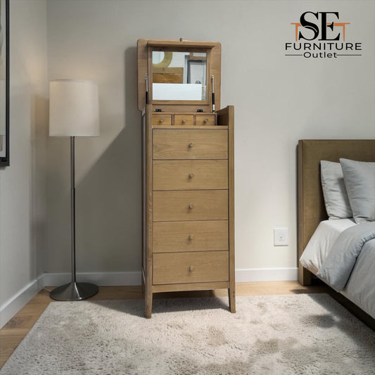 White Wax Finished Solid Oak & Premium Oak Veneer Vanity Tallboy, Berkeley Nordic Oak Range RRP £799