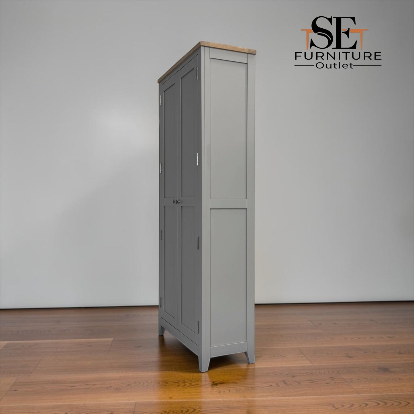 Oak Top & Solid Wood Frames 2 Door Hallway Cupboard, Chester Dove Grey Range RRP £999