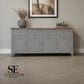 White Wax Finished Oak Top & Solid Wood Frames Extra Large Sideboard, Chester Dove Grey Range RRP £899
