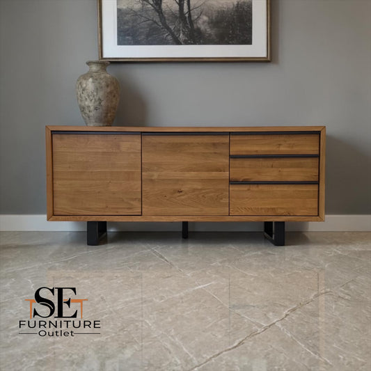 Natural Solid Oak & Metal Legs Extra Large Sideboard from Maine Range by Oak Furnitureland, RRP £799