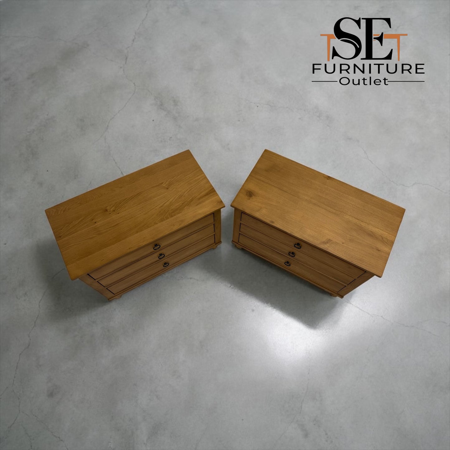 Set of 2 Solid Oak & Quality Oak Veneer Wide Bedside Tables from the Elkstone Mellow Oak Range RRP £670