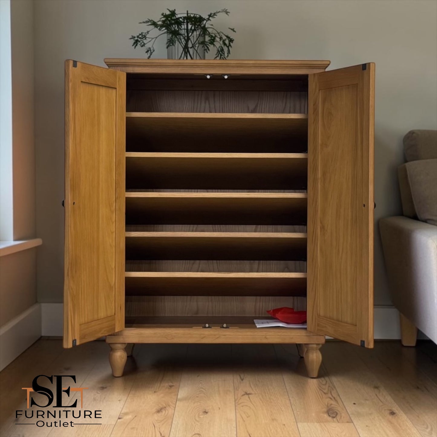 Solid Oak & Quality Oak Veneer Shoe Cupboard from the Elkstone Mellow Oak Range RRP £585