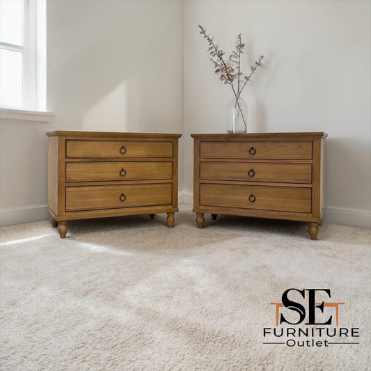 Set of 2 Solid Oak & Quality Oak Veneer Wide Bedside Tables from the Elkstone Mellow Oak Range RRP £670