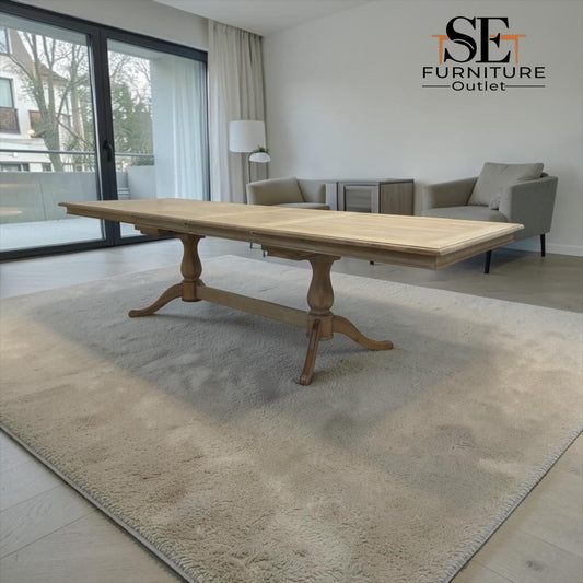 Solid Oak & Quality Oak Veneer 6-10 Seater Extending Dining Table with Limewashed Finish, Camille Range RRP £1500