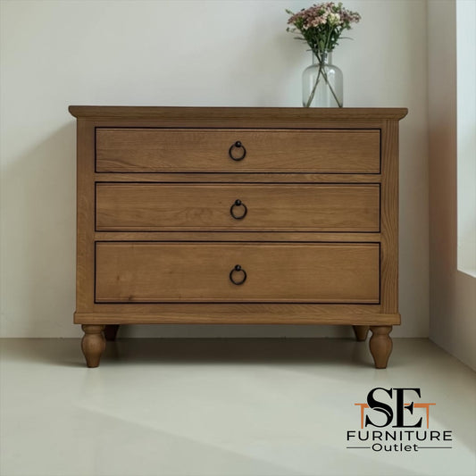 Solid Oak & Quality Oak Veneer Wide Bedside Table from the Elkstone Mellow Oak Range