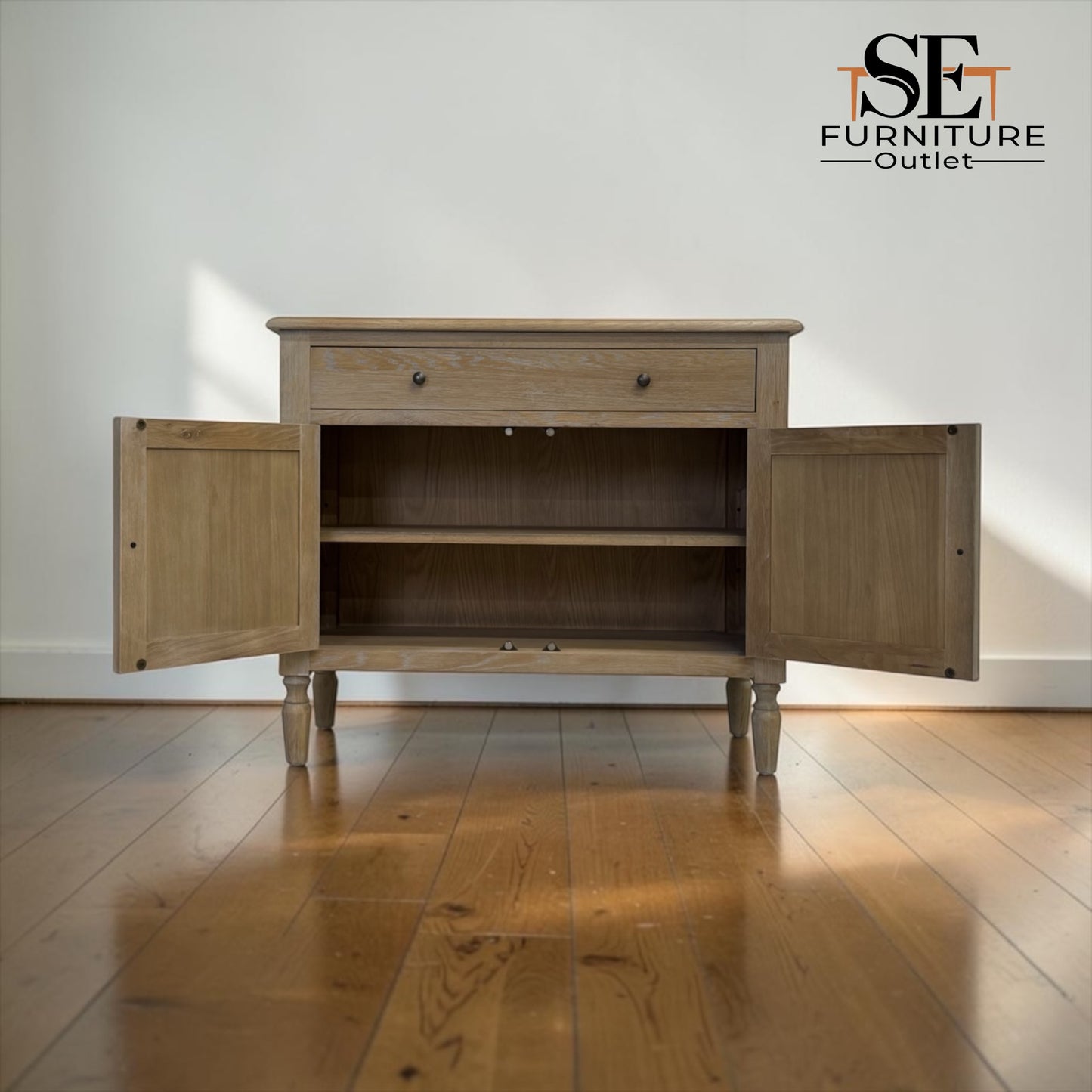 Solid Oak Frame Limewashed Finish Small Sideboard, Camille Limewash Range RRP £750