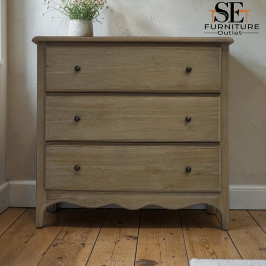 Solid Oak Frame Limewashed Finish 3 Drawer Chest, Camille Limewash Range RRP £799