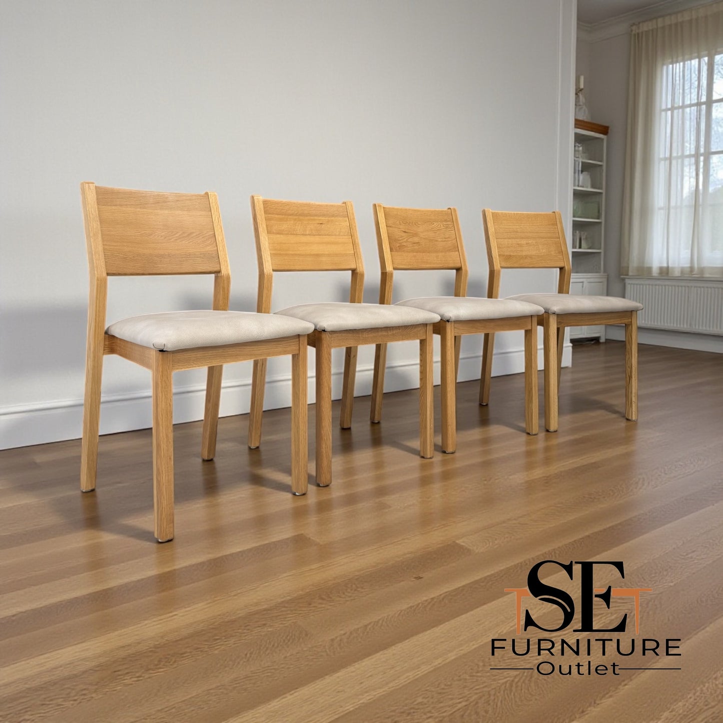 Set of 4 Natural Oak Dining Chairs, Ellison Range from Oak Furnitureland, RRP £200 Each