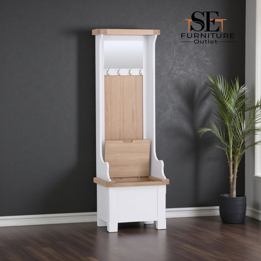 Oak Top & White Painted Hallway Cupboard with Shoe Storage Bench