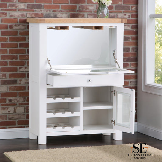 Oak Top & White Painted Drinks Bureau with Wine Rack