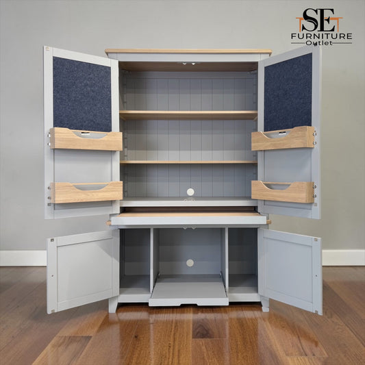 Solid Oak Top & Solid Wood Frames Hideaway Home Office, Chester Dove Grey Range RRP £1799