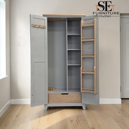 Oak Top & Solid Wood Frames Dove Grey Painted Utility Cupboard RRP £1100