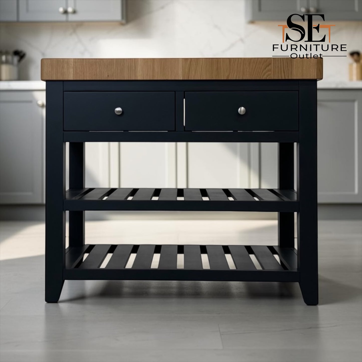 Solid Wood Butchers' Block Top & Charcoal Painted Kitchen Island RRP £799