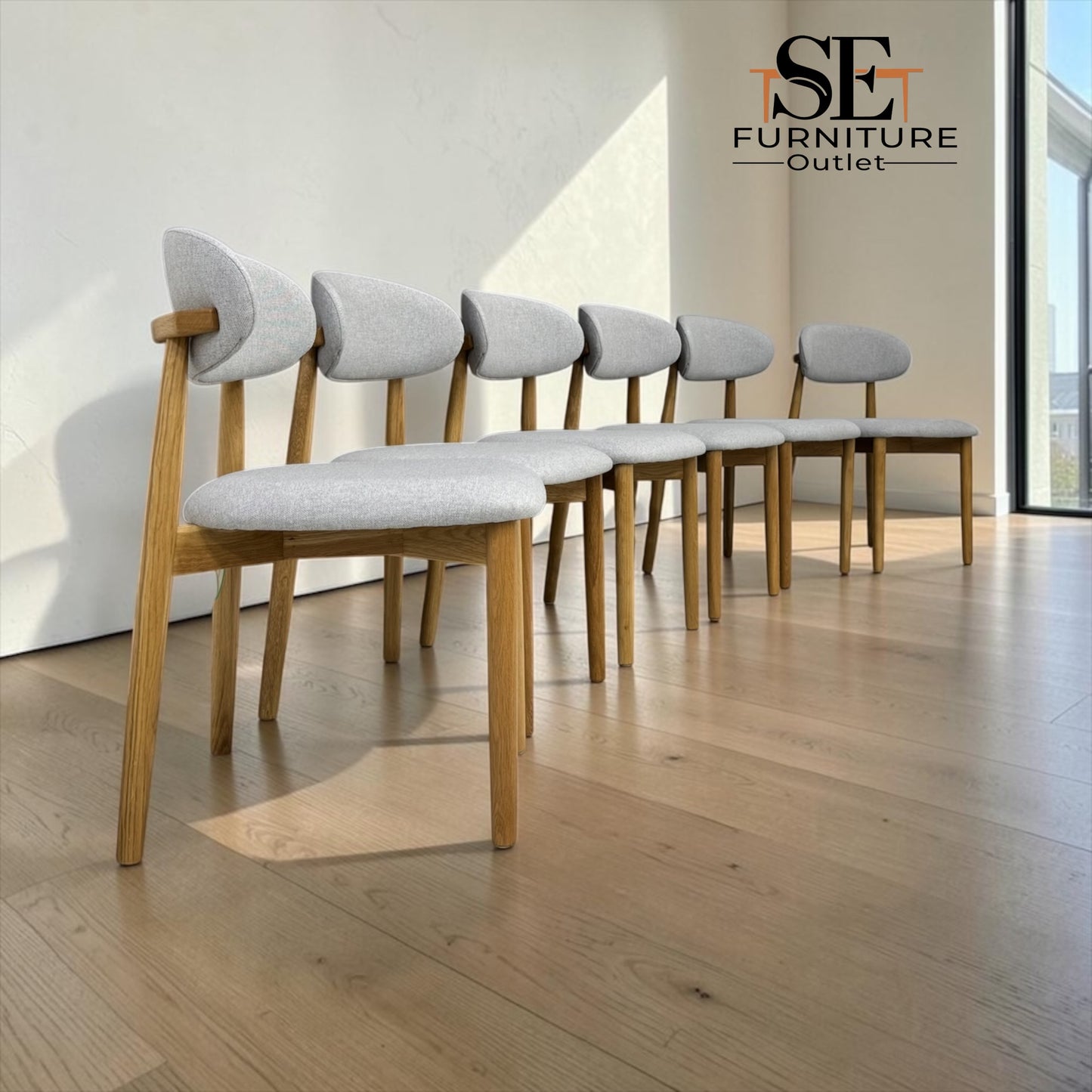 Set of 6 Natural Oak Dining Chairs in Cloud Grey, OTIS Range From Oak Furnitureland RRP £260 each