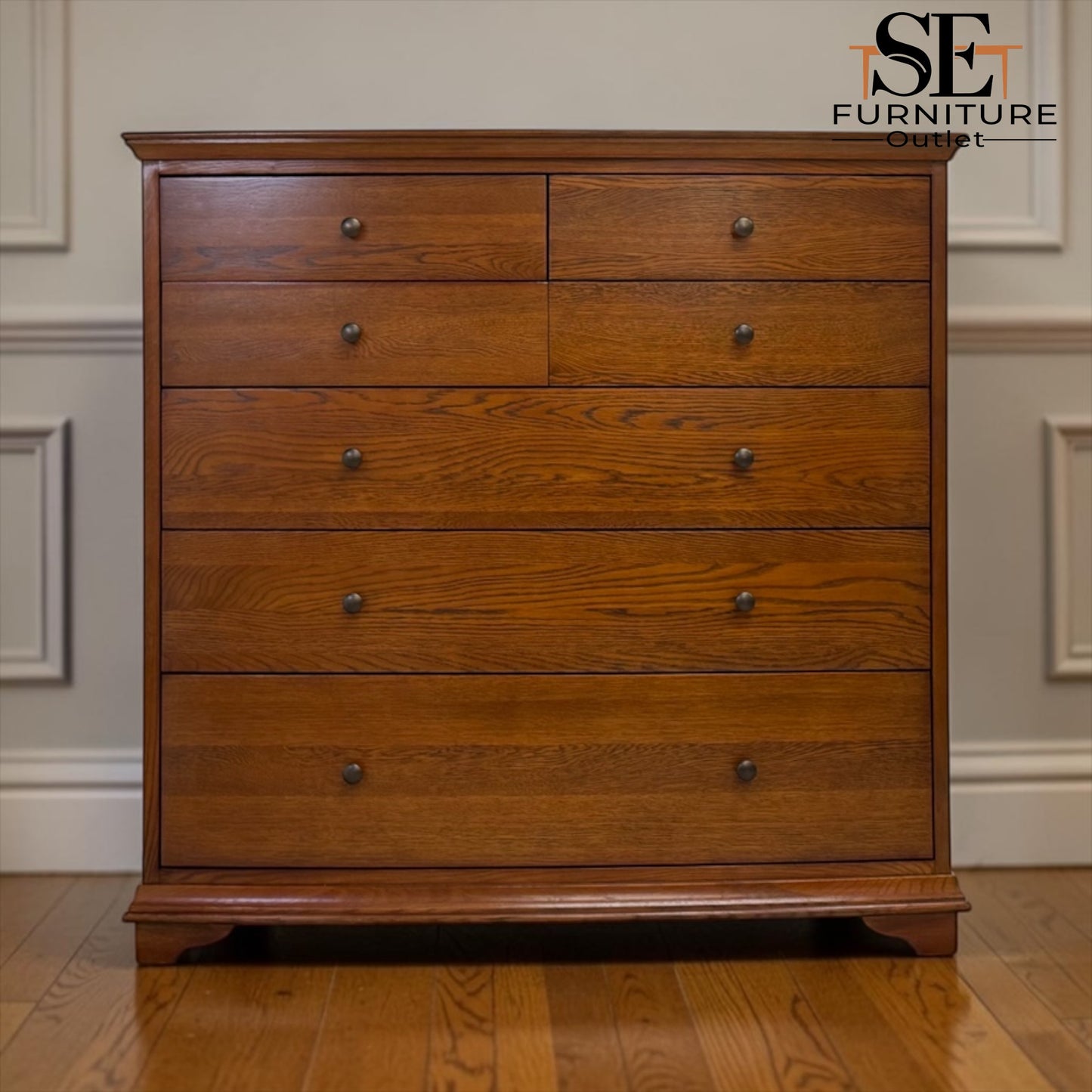 Solid Oak & Oak Veneer 7 Drawer Chest, Winchcombe Dark Oak Range RRP £1250