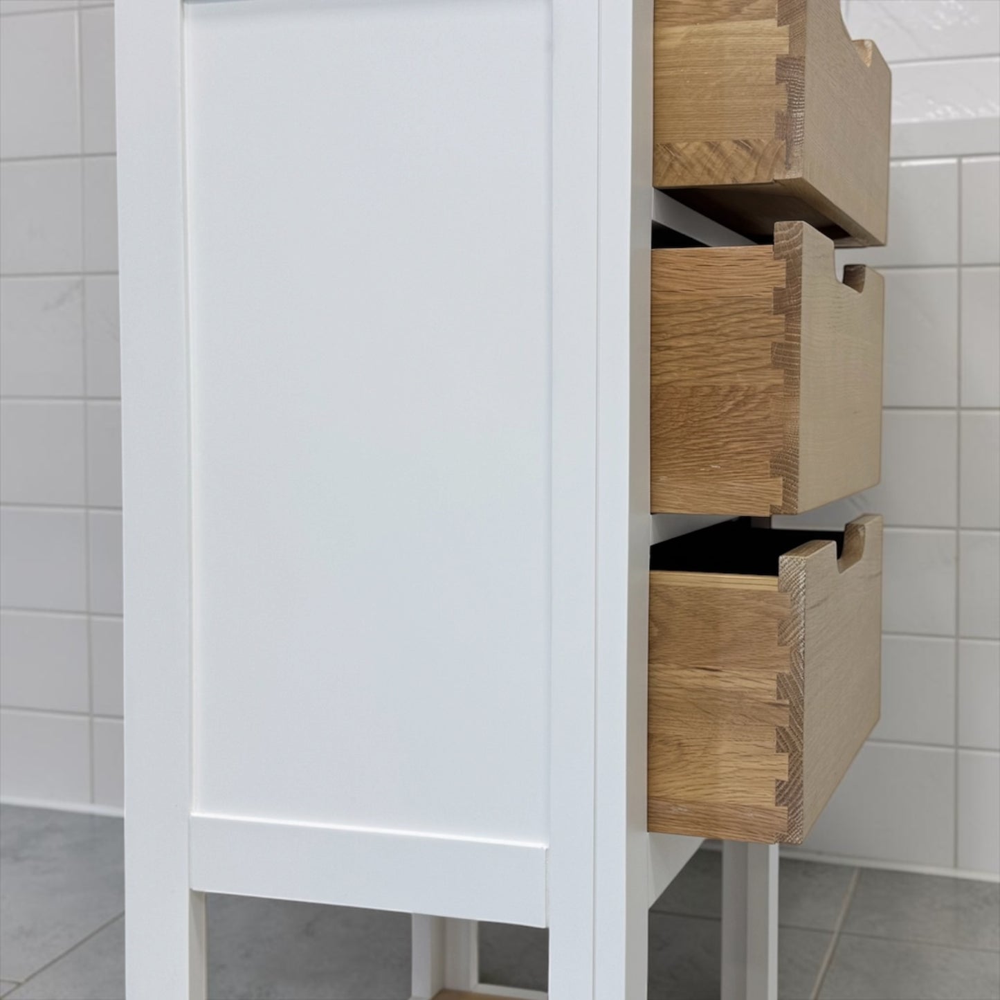 Oak & Solid Wood Frames Bathroom High Cabinet, Chester Pure white Range RRP £550