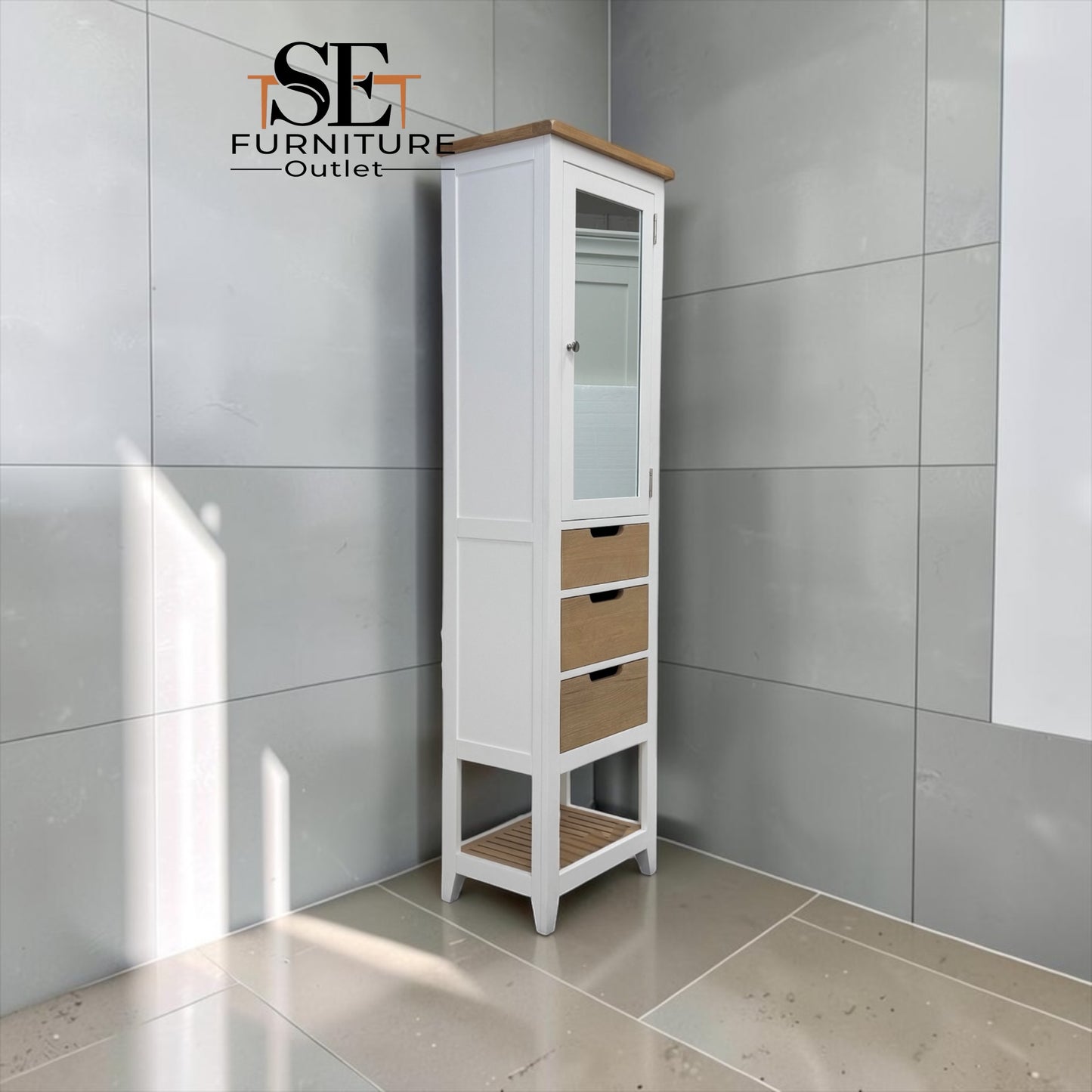 Oak & Solid Wood Frames Bathroom High Cabinet, Chester Pure white Range RRP £550